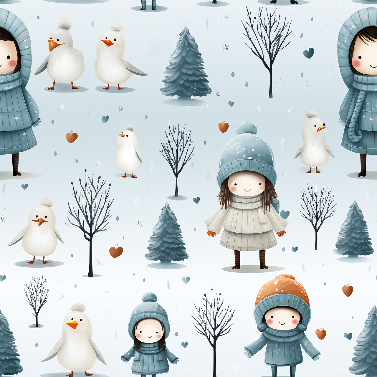 zimowe zabawy dzieci wśród drzew